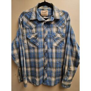 Wrangler Shirt Mens Large Plaid Snap Western Pearl Snap Rodeo Vintage Style